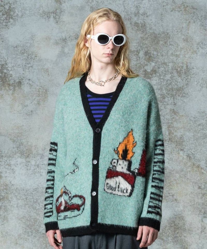 glamb(グラム)GB0325/KNT02 : Lighter Cardigan / ライターカーディガン - Mint|GEKIROCK CLOTHING
