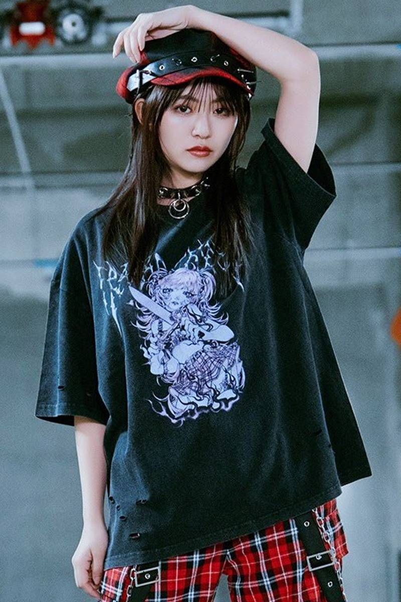 kuua×TRAVAS TOKYO(トラバス・トーキョー) 挿し画半袖プルオーバー? - Black