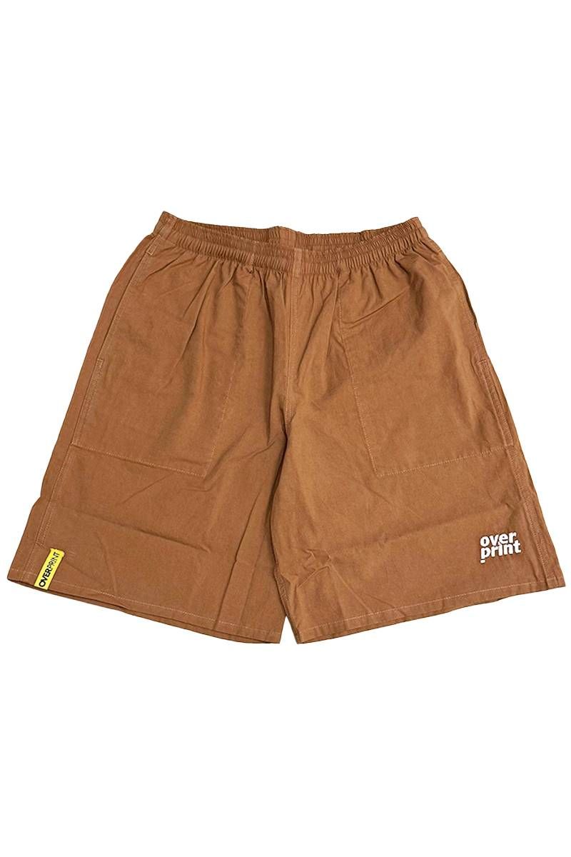 over print (オーバープリント) COTTON LINEN HALF PANTS - Brown