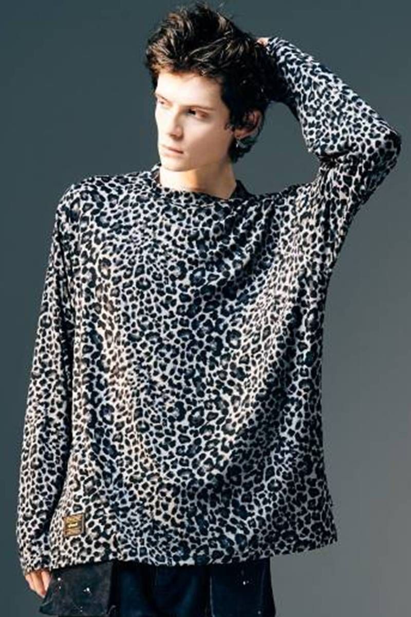 glamb(グラム)Leopard Mock Neck Cutsew / レオパードモックネックカットソー - Gray｜GEKIROCK CLOTHING 11,583円