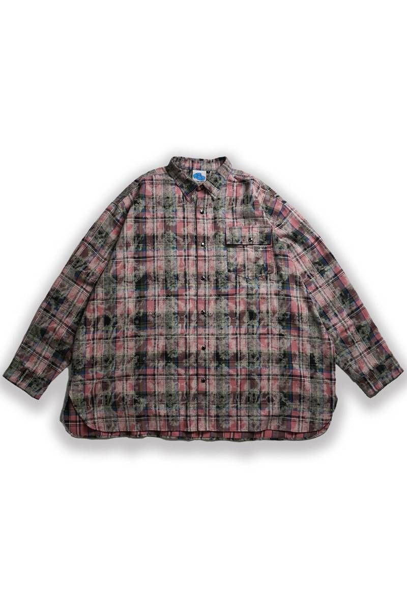 SLEEPING TABLET (スリーピングタブレット) CREEPER [ BLEACHED PATTERN CHECK SHIRT ] - Pink｜GEKIROCK CLOTHING