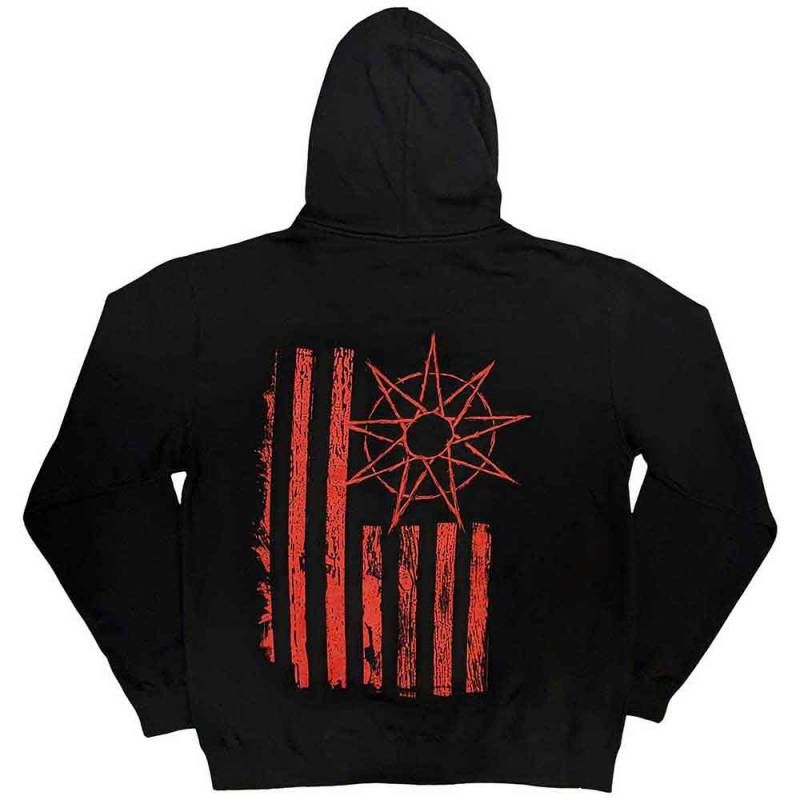 SLIPKNOT Unisex Zipped Hoodie: 9-Point Flag (Black) (Back Print) - BLACK