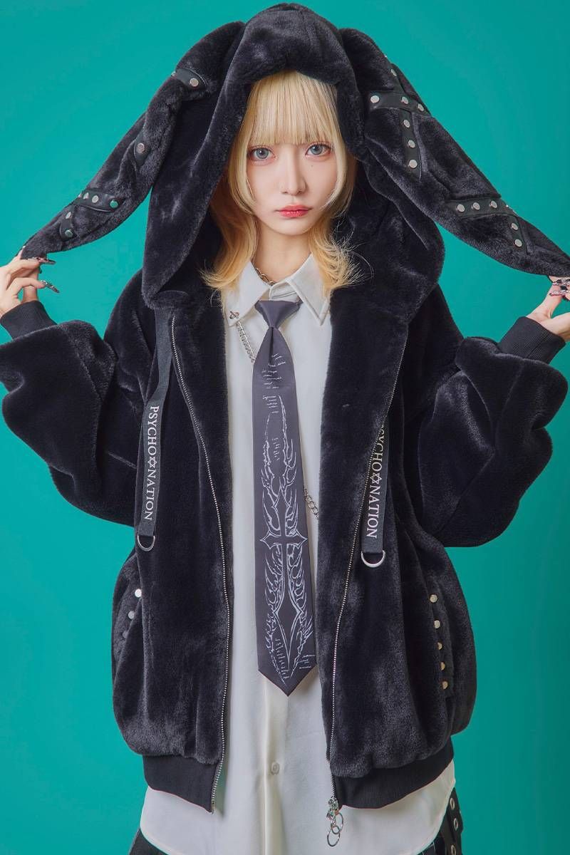 PSYCHO NATION(サイコ・ネーション) うさ耳ファーフード BZ - Black|GEKIROCK CLOTHING