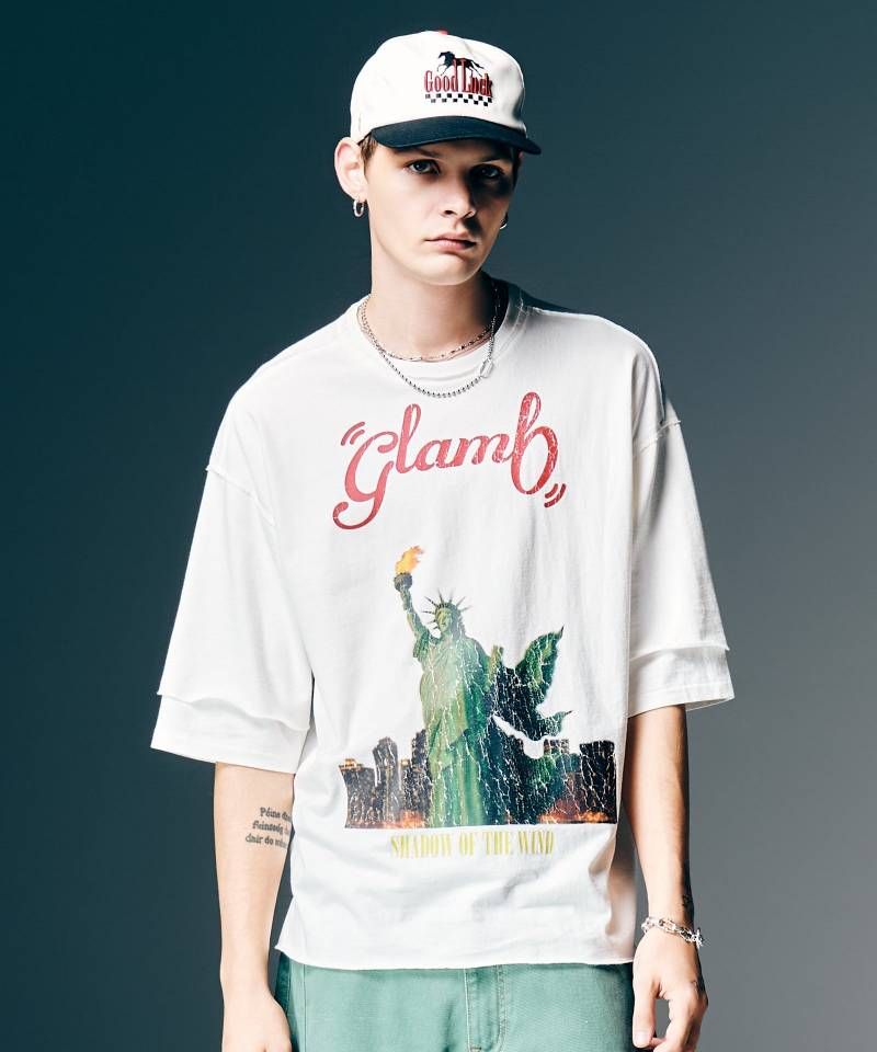 glamb(瓦)Shadow of Liberty T-Shirt / シャドーオブリバティプルオーバー - White