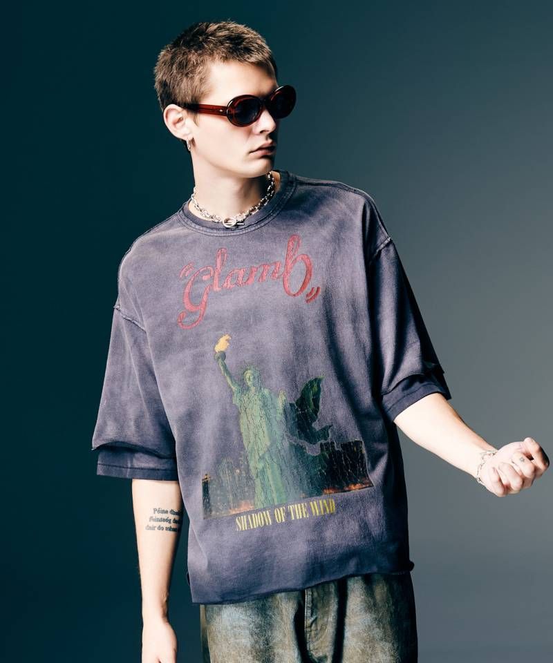 glamb(瓦)Shadow of Liberty T-Shirt / シャドーオブリバティプルオーバー - Black