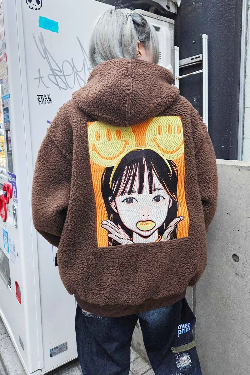 over print (オーバープリント) POP ART Bonding Boa Hoodie Ver:24 - Brown｜GEKIROCK CLOTHING