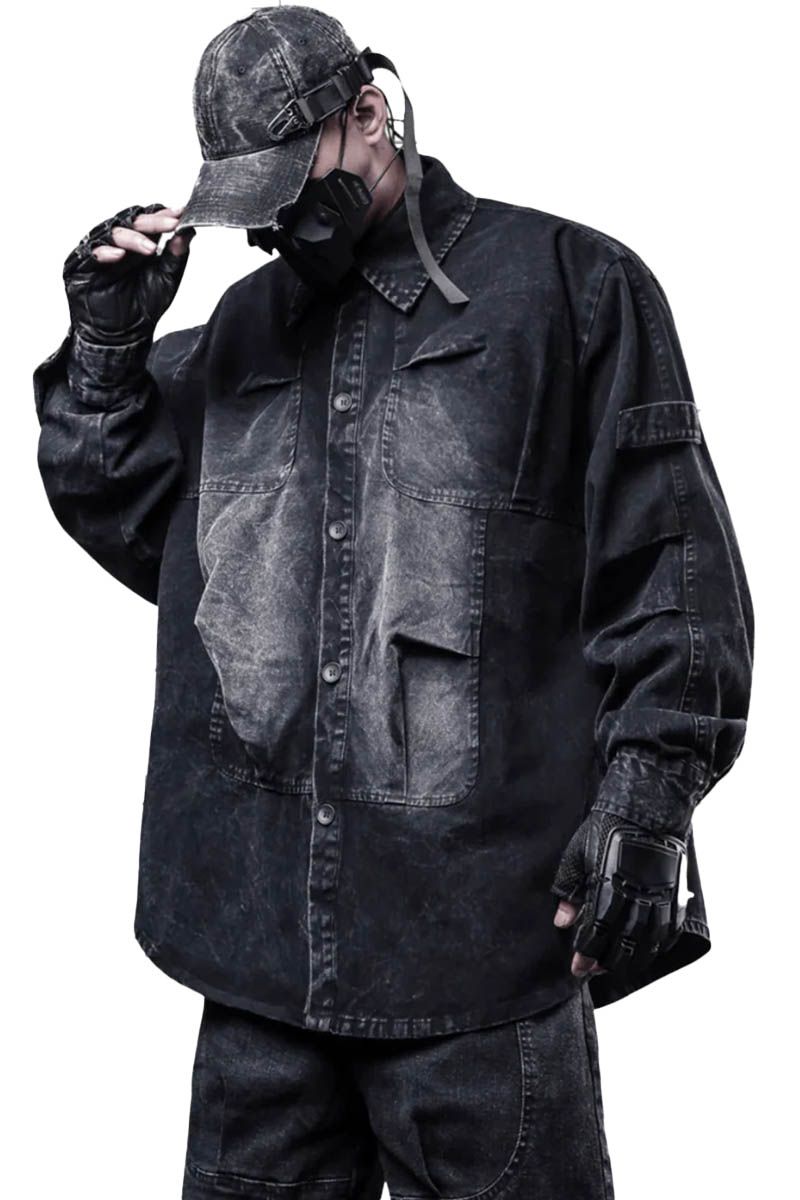 吉業重工 (ヨシワザジュウコウ) 【CYBORG】アブソリュート・ルーズフィットオーバーシャツ - Black|GEKIROCK CLOTHING