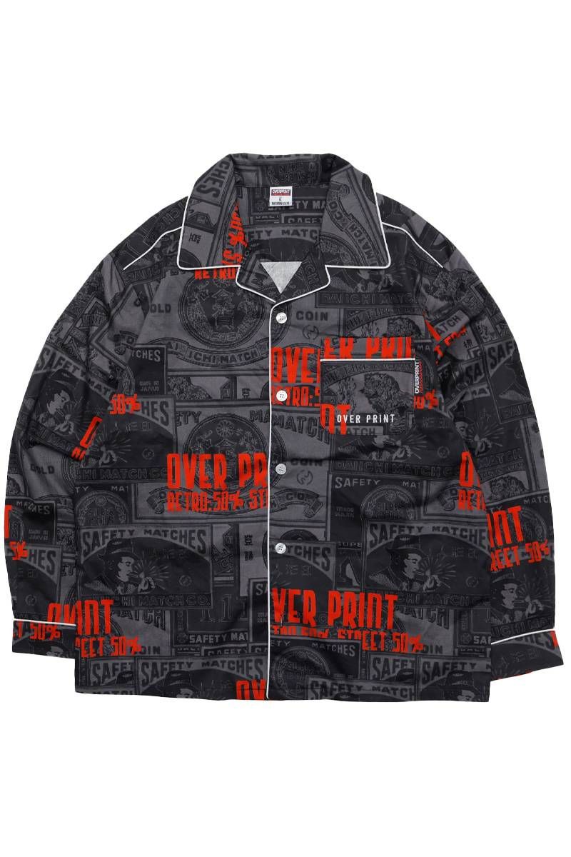 日本燐寸工業会&times;over print (オーバー・プリント) LOUNGE SHIRT - Black｜GEKIROCK CLOTHING