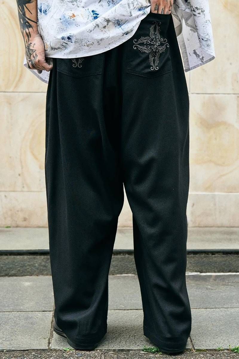 Subciety (サブサエティ) Linen blend baker pants - Black
