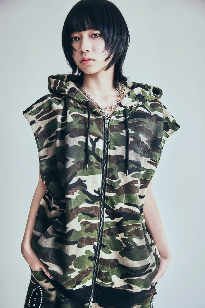 P.N UNDERGROUND (サイコ・ネーション・アンダーグラウンド) ノースリーブZIPパーカー - Camo