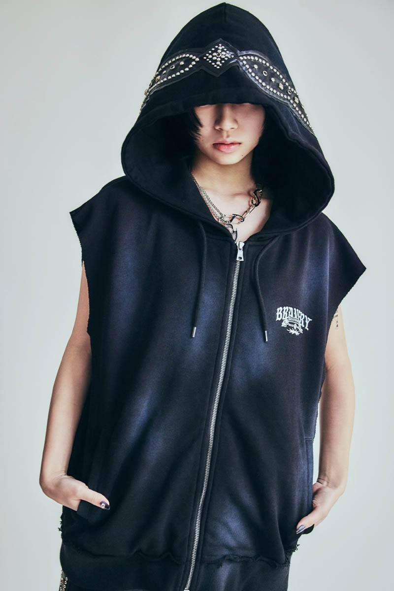 P.N UNDERGROUND (サイコ・ネーション・アンダーグラウンド) ノースリーブZIPパーカー - Black