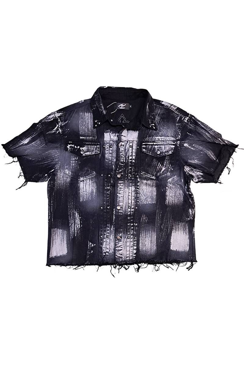 P.N UNDERGROUND (サイコ・ネーション・アンダーグラウンド) アップリケ刺?デニム・シャツ - Blackカツラギ|GEKIROCK CLOTHING
