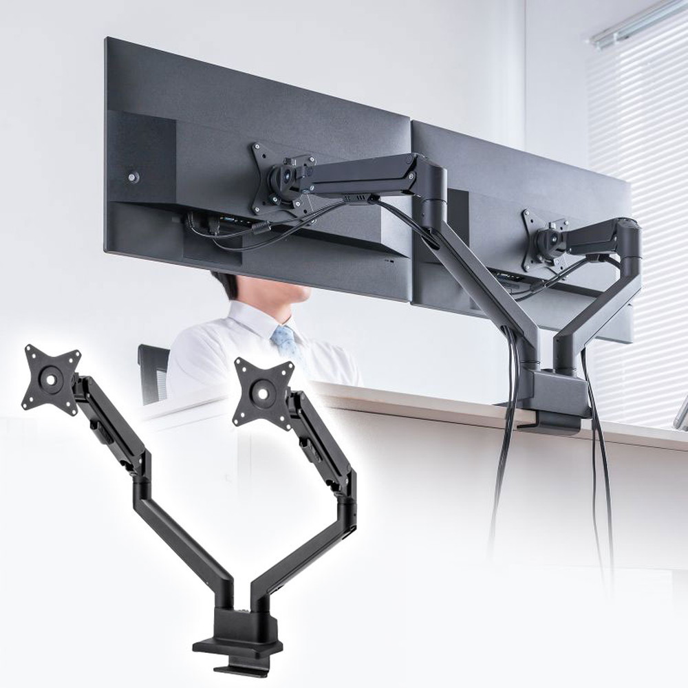 モニターアーム デュアル 2画面 薄型クランプ 32インチ対応 ガススプリング式 耐荷重1～9kg ブラック CR-LAC2403BK サンワサプライ