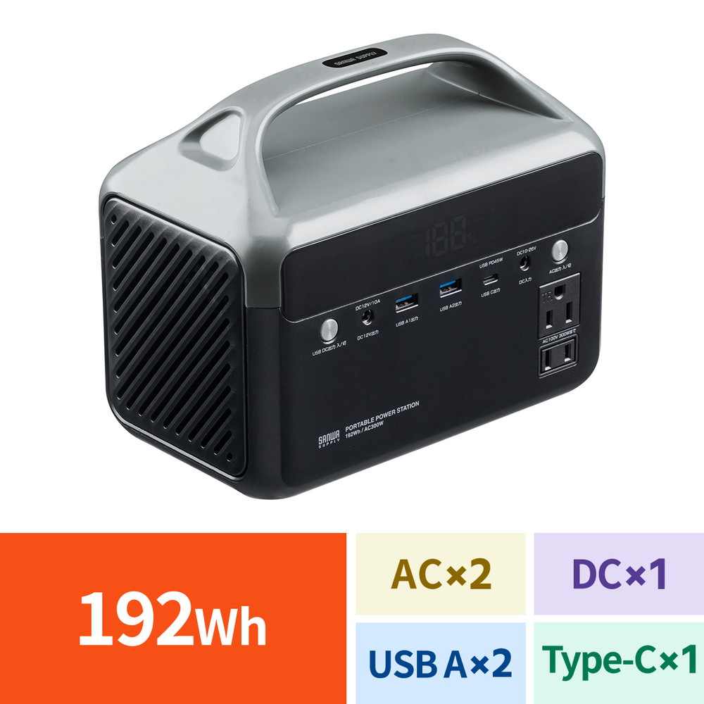 ポータブル電源 192Wh AC出力 300W 持ち運び 軽量 USB PD45W 60000mAh LEDライト付き 停電 災害 車中泊 ノートパソコン 小型家電 EZ7-BTL057