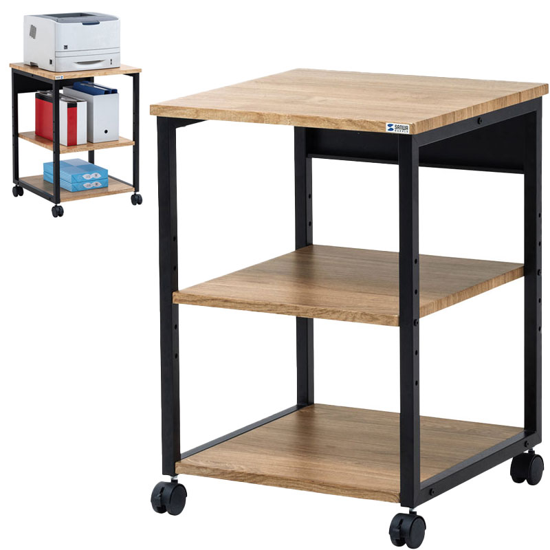 プリンター台 ラック ワゴン キャスター 木目 レーザー 収納 棚 3段 おしゃれ 高さ70cm 幅50cm LPS-118LM サンワサプライ