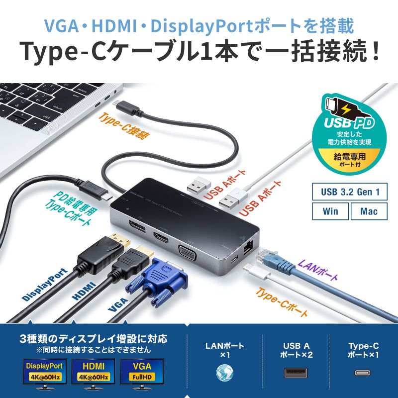 買物 サンワサプライ USB Type-Cモバイルドッキングステーション fucoa.cl