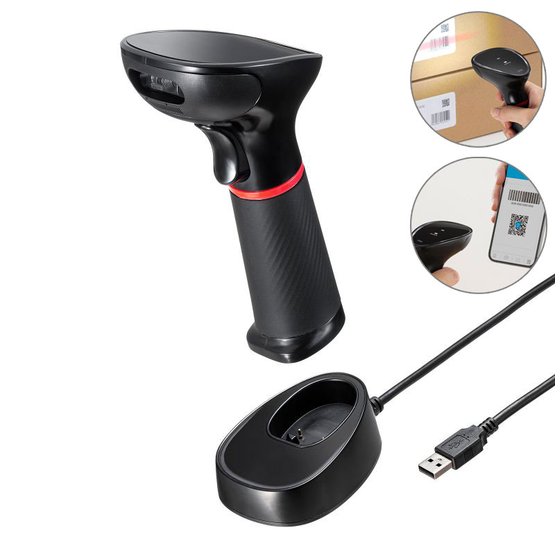 ワイヤレス2次元バーコードリーダー 2.4GHzワイヤレス レシーバー兼充電クレードル式 2次元 １次元 スマホ画面読み取り対応 BCR-WL2D1BK サンワサプライ