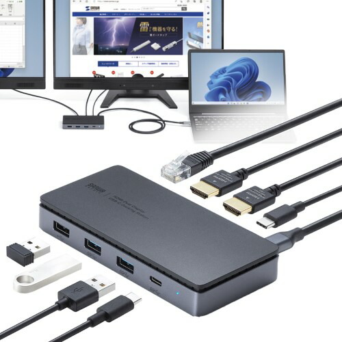 【最大1,000円オフクーポン発行中】ドッキングステーション USB Type-C HDMI×2画面出力 HDMI 2つ LANポート PD充電 据え置き USB-CVDK15 サンワサプライ