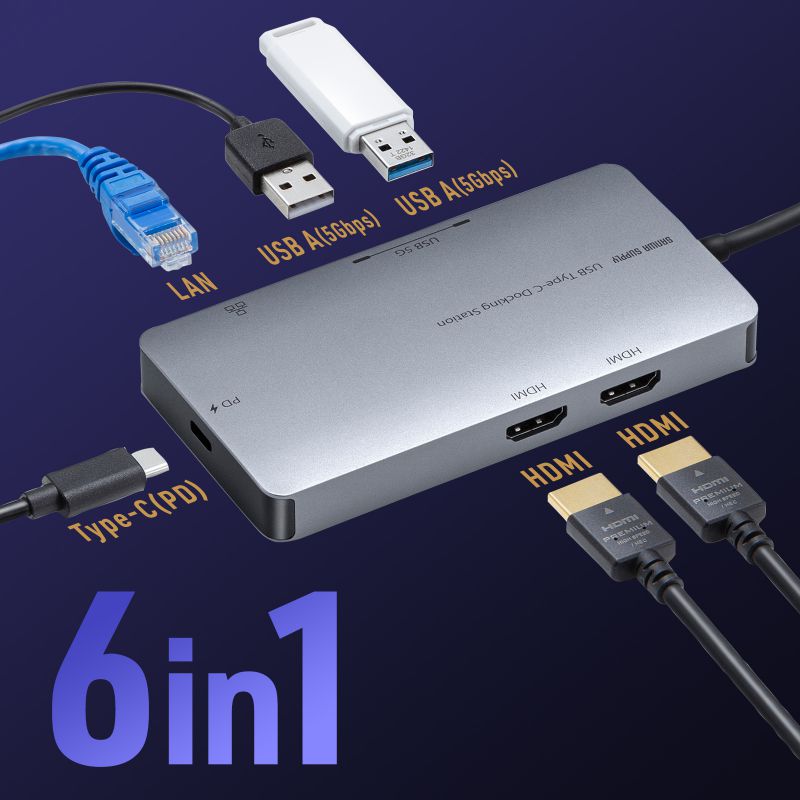 【最大1,000円オフクーポン発行中】ドッキングステーション タイプCハブ HDMI 4K L型アダプタ PD100W スマートPD対応 ケーブル長20cm モバイル USB-DKM8S サンワサプライ｜激安アウトレット店