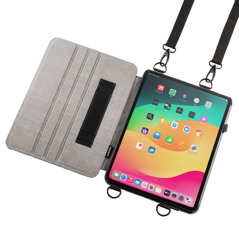 【最大1,000円オフクーポン発行中】iPad Pro ケース ケース スタンド機能 ショルダーベルト ハンドベルト ペンホルダー ブラック iPad Pro 13インチ M4/2024 PDA-IPAD2012BK サンワサプライ