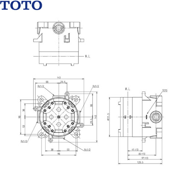 TBN01001J TOTO ホテル用埋め込み形シャワー 壁付サーモスタット混合水栓 埋込式 埋込部 送料無料[]