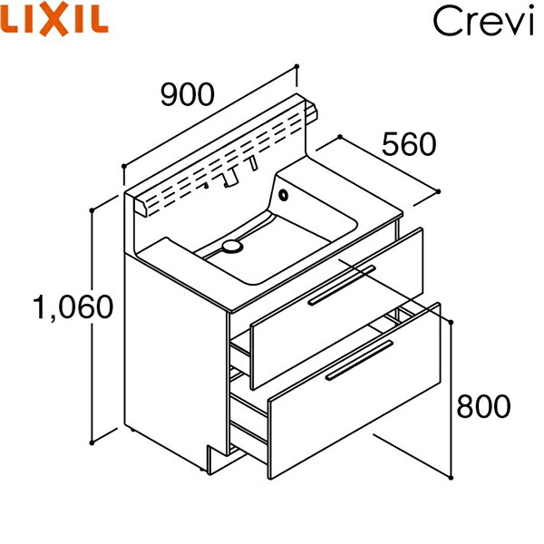 RAFH-905JFY-A/ハイグレード リクシル LIXIL/INAX クレヴィ 化粧台本体のみ 奥行560タイプ 間口900 フルスライドタイプ 即湯タッチレス水栓 送料無料[]