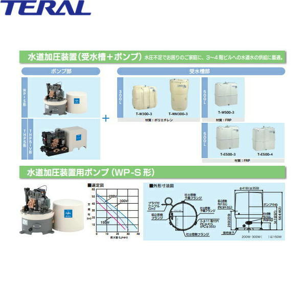 楽天市場】テラル TERAL 深井戸用定圧力給水式ポンプ25TWS-5.37S-9 TWS形 0.37KW 単相100 50Hz 送料無料[] :  激安通販！住設ショッピング