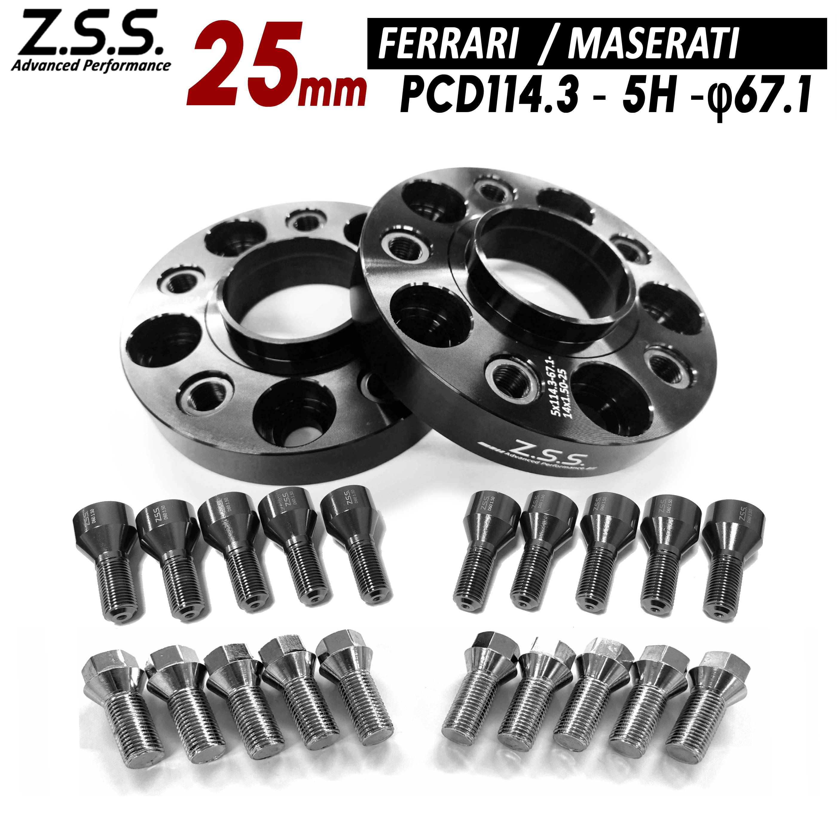 Z.S.S. AP 【チタン風ボルト付き】 厚み25mm PCD114.3 5穴 5x114.3 67.1φ ハブ一体型 別止め ワイドトレッドスペーサー スペーサー マセラティ Maserati ZSS｜激安魔王　店