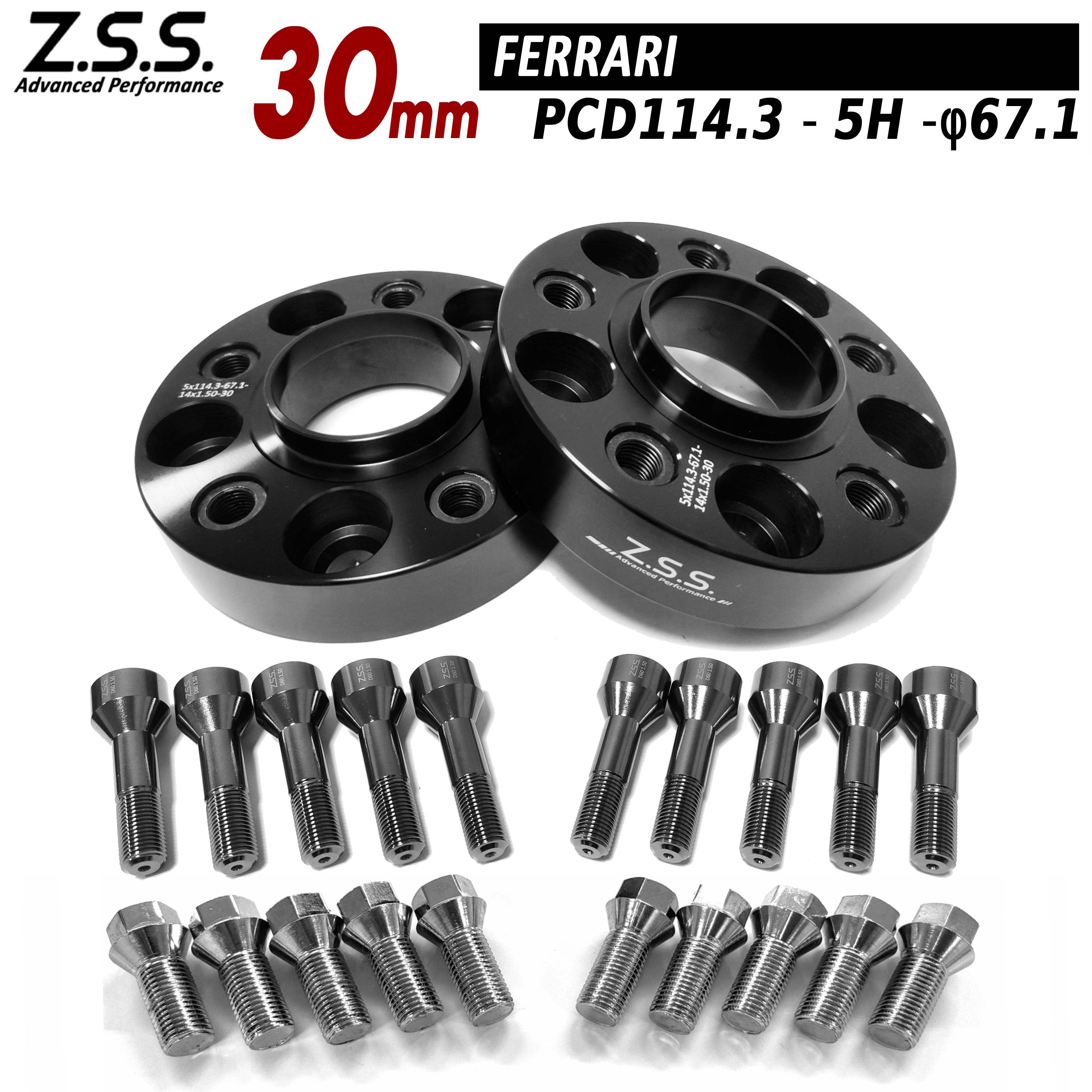 Z.S.S. AP 【チタン風ボルト付き】 厚み30mm PCD114.3 5穴 5x114.3 67.1φ ハブ一体型 別止め ワイドトレッドスペーサー スペーサー フェラーリ Ferrari ZSS|激安魔王 店