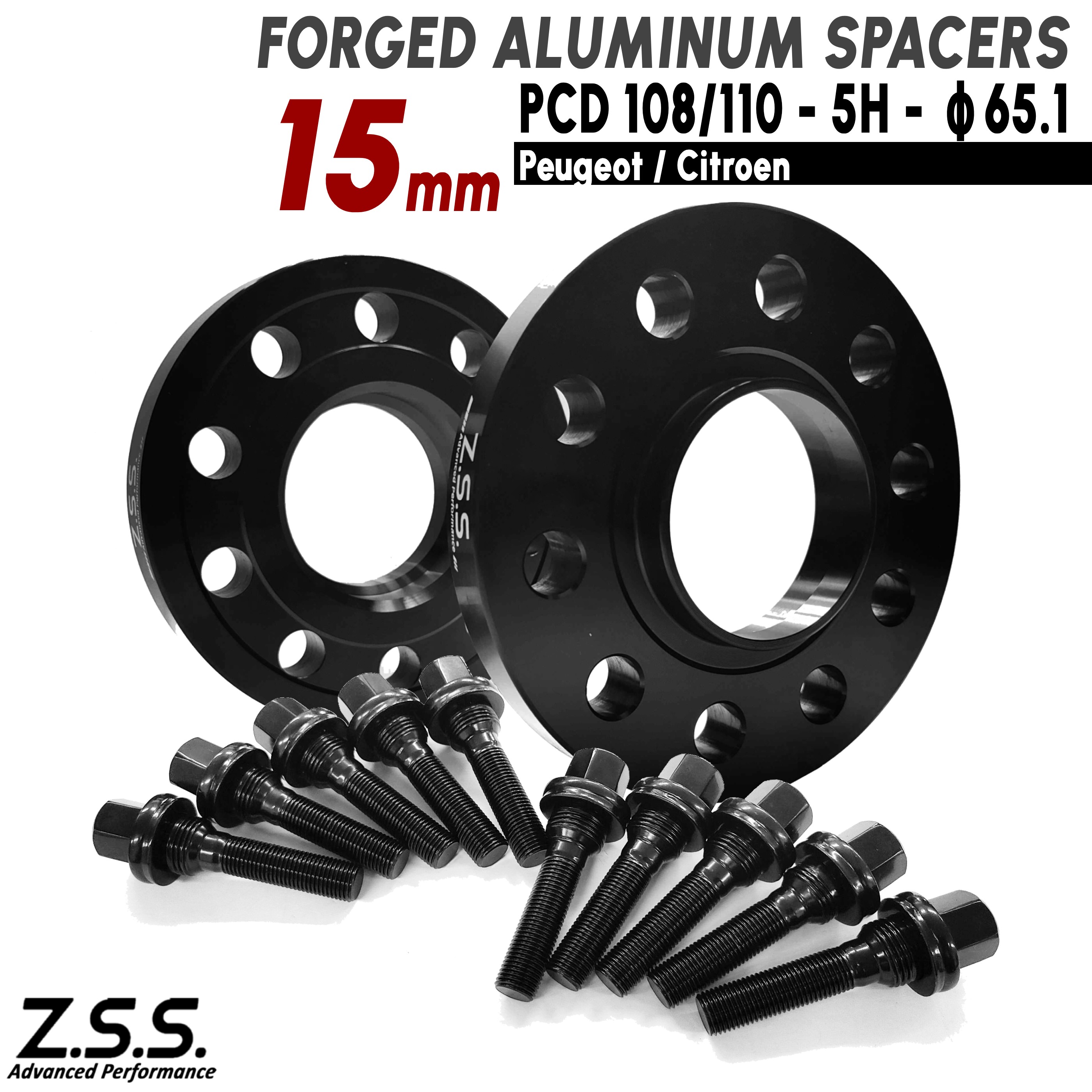 Z.S.S. AP 【純正ホイール用 ボルト付き】 プジョー Peugeot RCZ (10~15) ABA-T7R5F02 スペーサー 厚み15mm PCD108 5穴 ハブ径65.1｜激安魔王　店