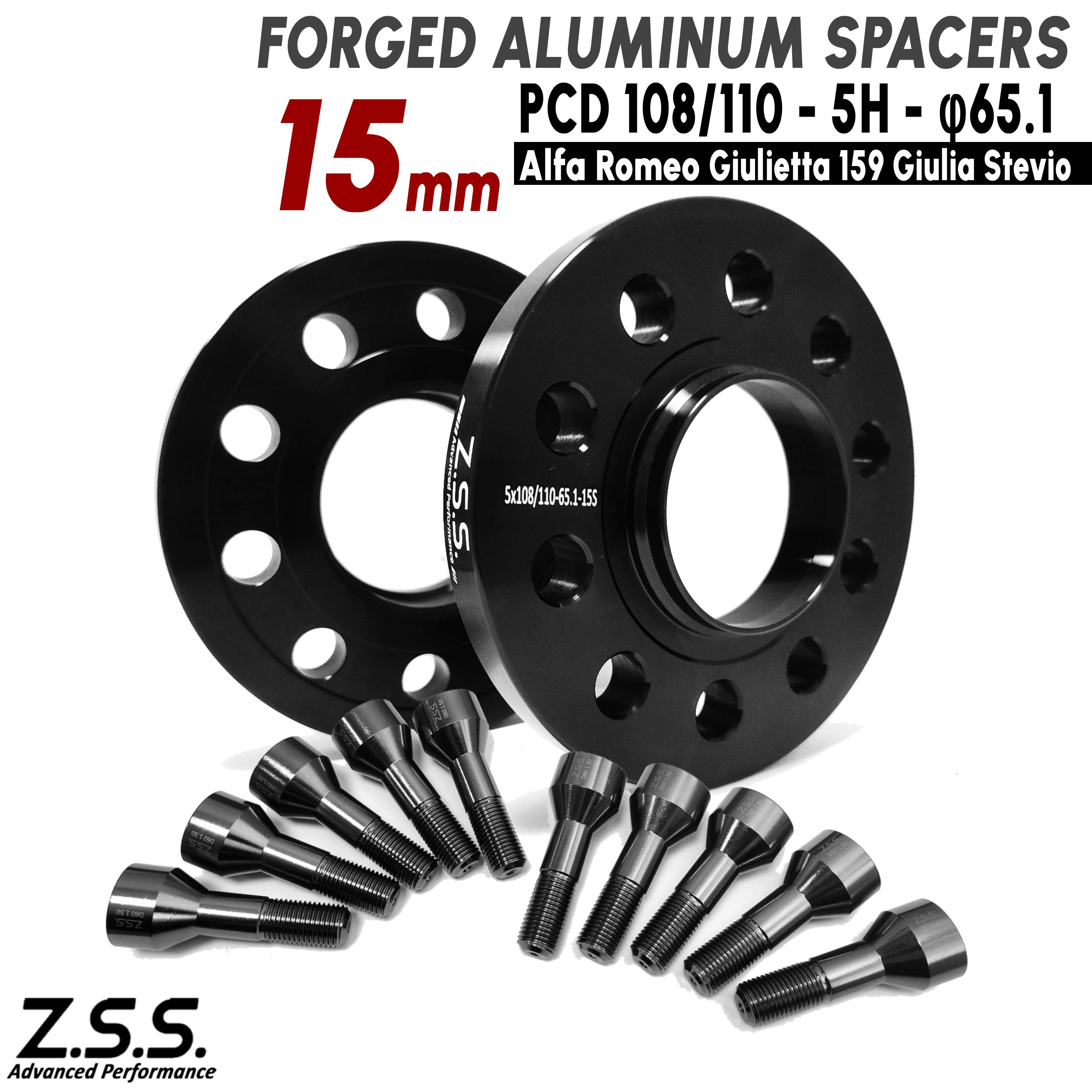 Z.S.S. AP 【チタン風ボルト付き】 アルファ ロメオ Alfa Romeo 159 Julia Stevio 15mm ワイドトレッドスペーサー 5x108 5x110 65.1φ ZSS
