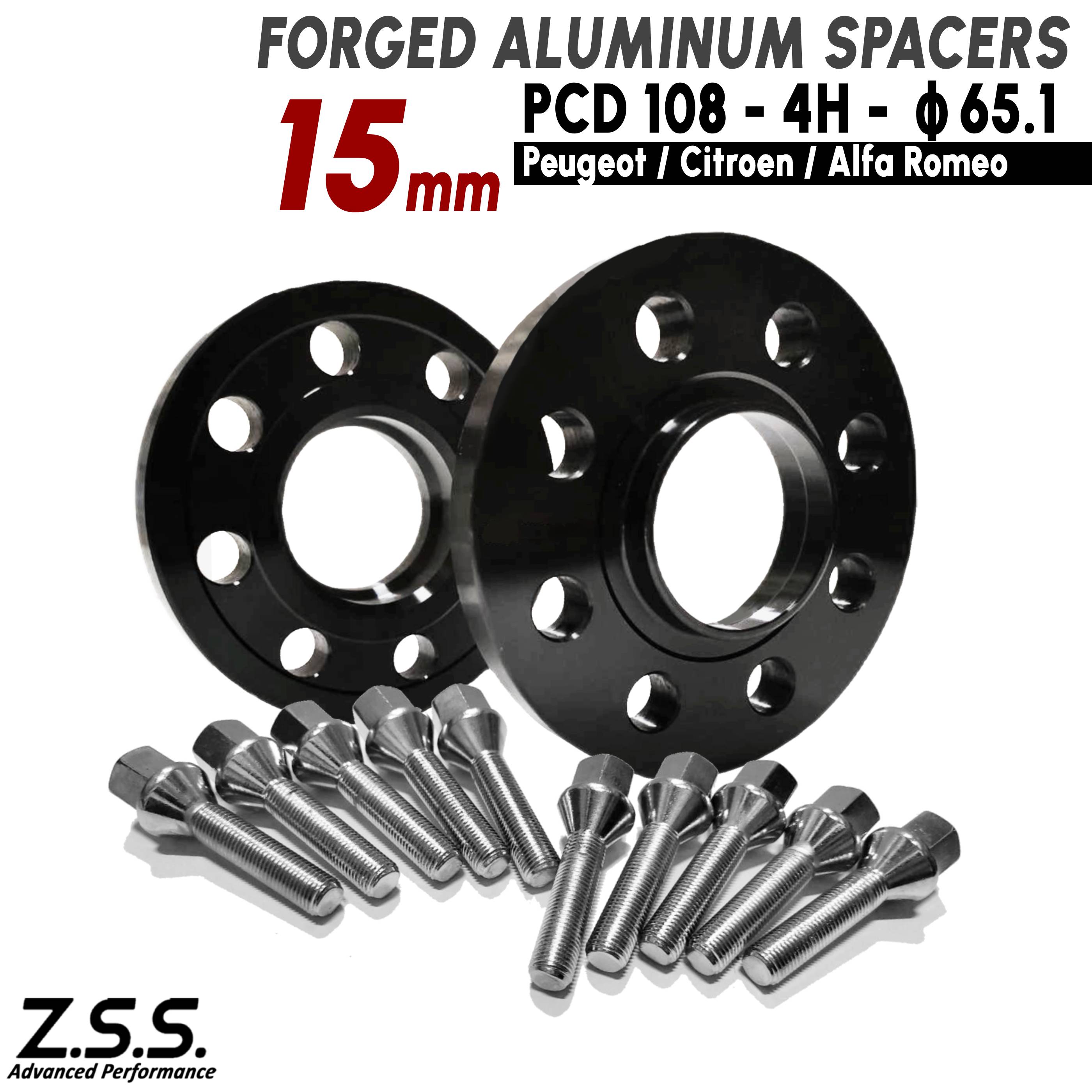 Z.S.S. AP 15mm PCD108 4穴 4x108 65.1φ ハブ一体型 スペーサー プジョー シトロエン Peugeot Citroen ジープ レネゲード JEEP M12xP1.25 クロームボルト付｜激安魔王　店