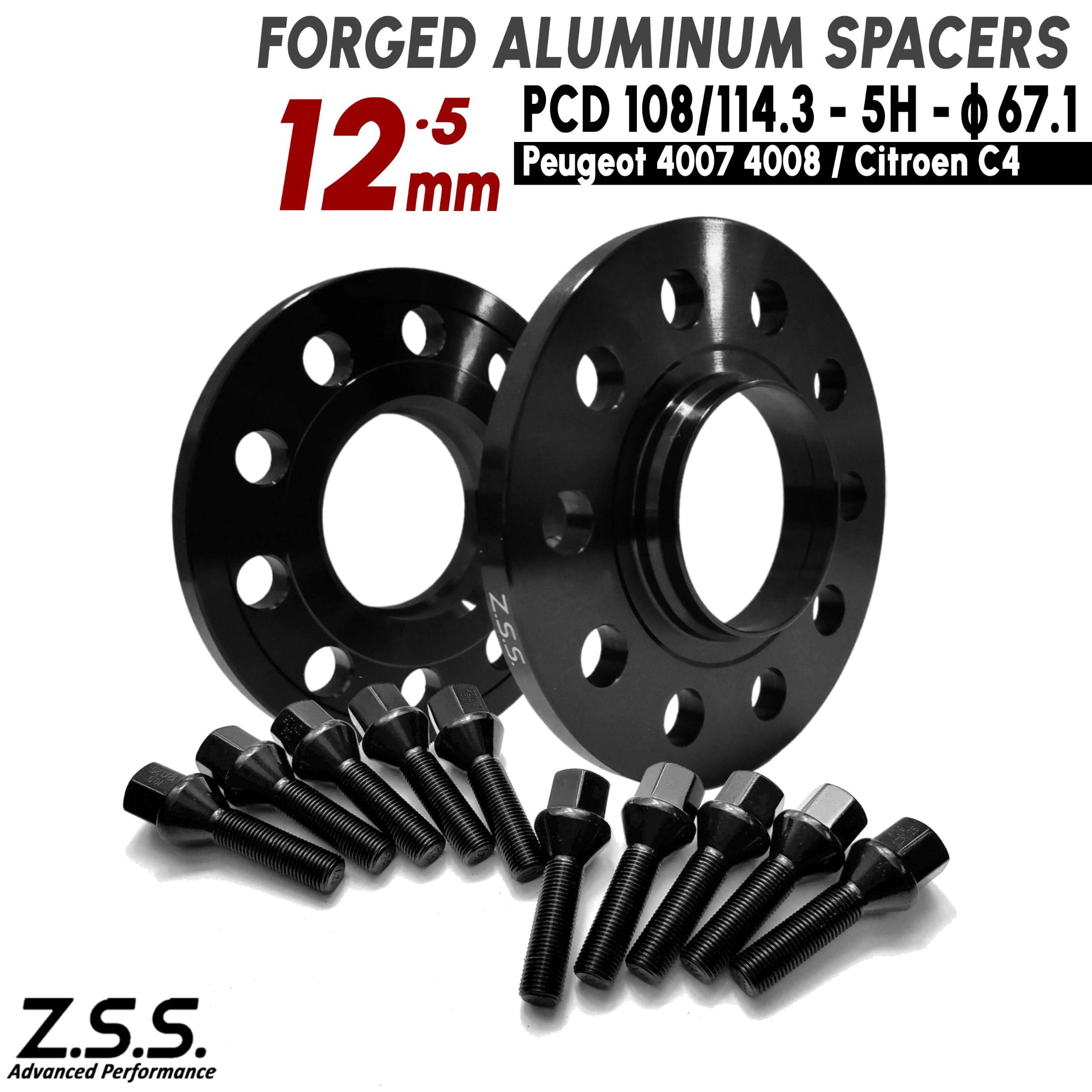 Z.S.S. AP 12mm PCD108 PCD114.3 5x108 5x114.3 67.1φ スペーサー プジョー PEUGEOT 4007 4008 シトロエン CITROEN C4 エアクロス M12xP1.25 ボルト付き ZSS
