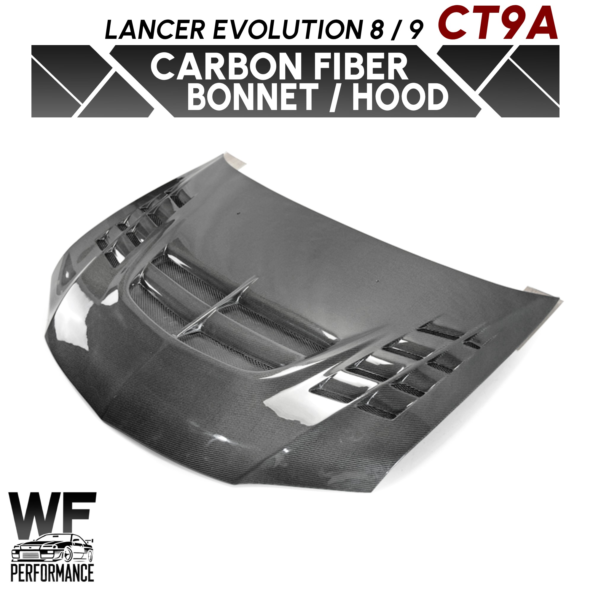 WF PERFORMANCE 三菱 ランサーエボリューション8/9 GH-CT9A ダクト有り 綾織り カーボン ボンネット ミツビシ Lancer Carbon Hood