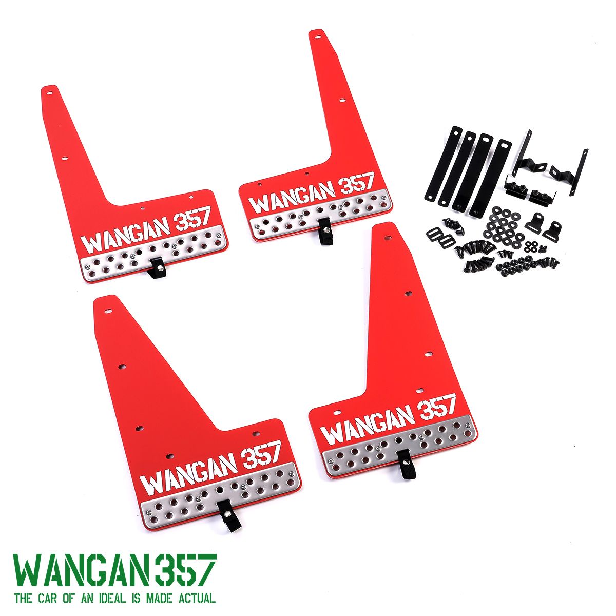 WANGAN357 マッドガード マッドフラップ 赤 レッド B34A B35A B37A B38A デリカミニ アルミプレート付 泥除け 外装