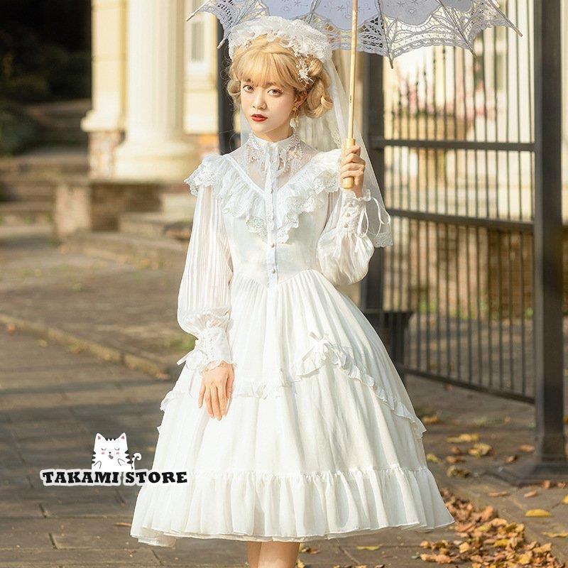 ゆめかわいい ゴシック ゴスロリ ホワイト ブラック S M L XLロリータ ワンピース ウエディング ドレス老人の日|厳選激安ショップ佐藤