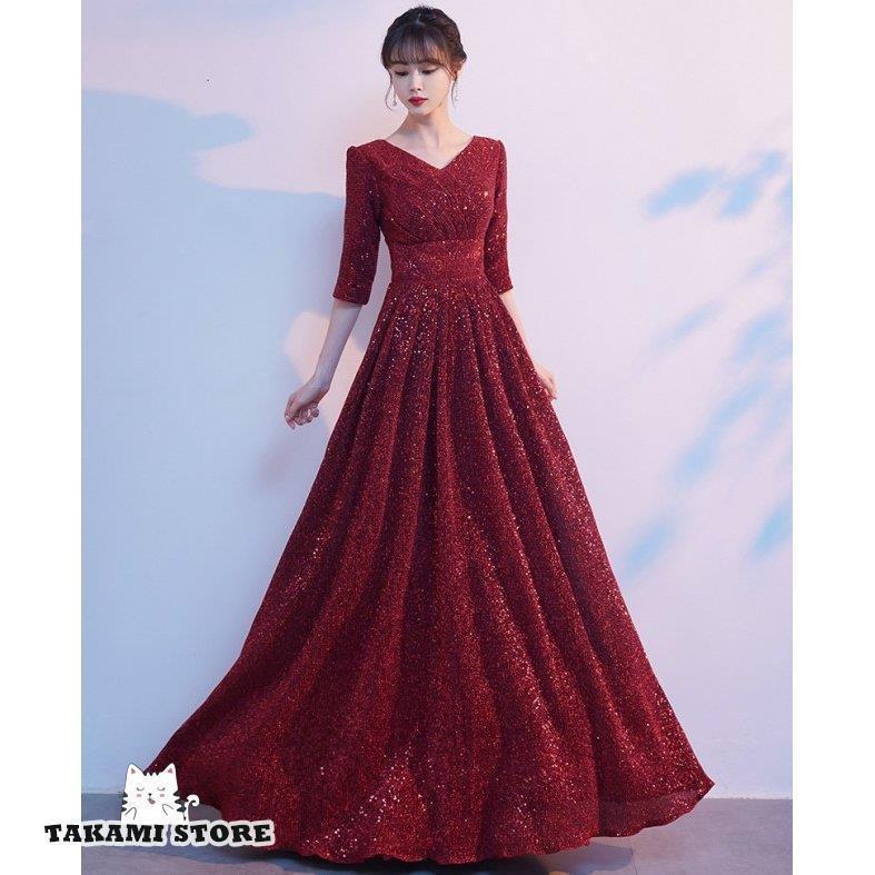 寄りあい御召しもの ロング ロング御召しもの 華燭の典 お呼ばれ御召しもの 掻きならす会 袖あり 五分袖 ラメ 馬鹿でかい大きさ 3L 弱められた大きさ ご機嫌酉の方角 赤 V素っ首 窈窕たる父の日
