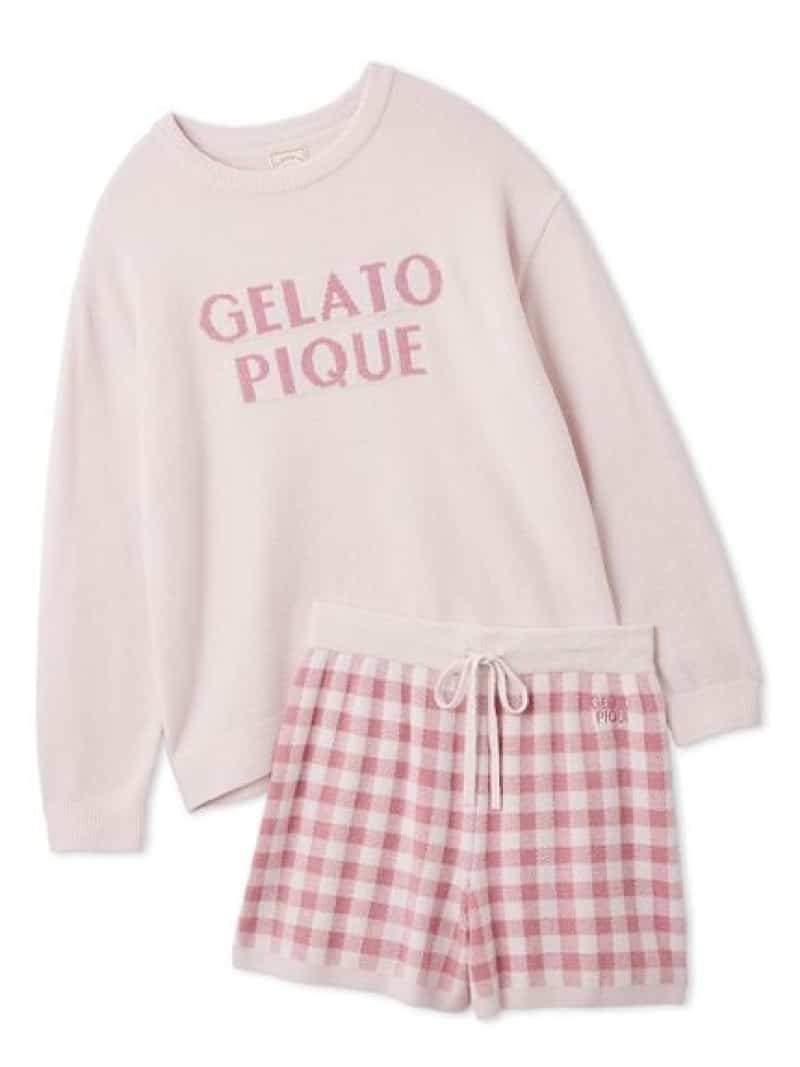 【SALE／30%OFF】ロゴプルオーバー&チェックショートパンツセット gelato pique ジェラートピケ インナー・ルームウェア その他のインナー・ルームウェア ネイビー ピンク【RBA_E】【送料無料】[ Fashion]｜gelato pique／ジェラートピケ
