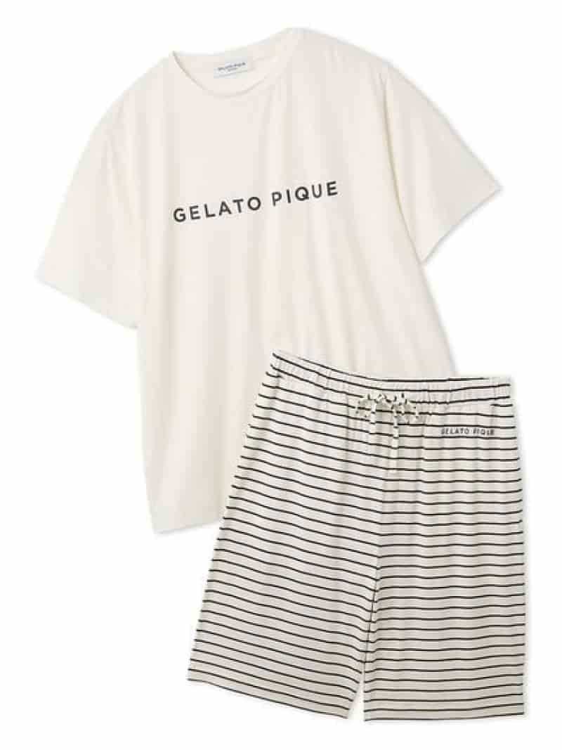 【HOMME】人絹ロゴタイプティーシャツ\u0026ボーダーハーフパンツセット gelato pique ジェラートピケ トップス カットソー・ティーシャツ 白いこと 米国海軍【貨物輸送無料】[ Fashion]