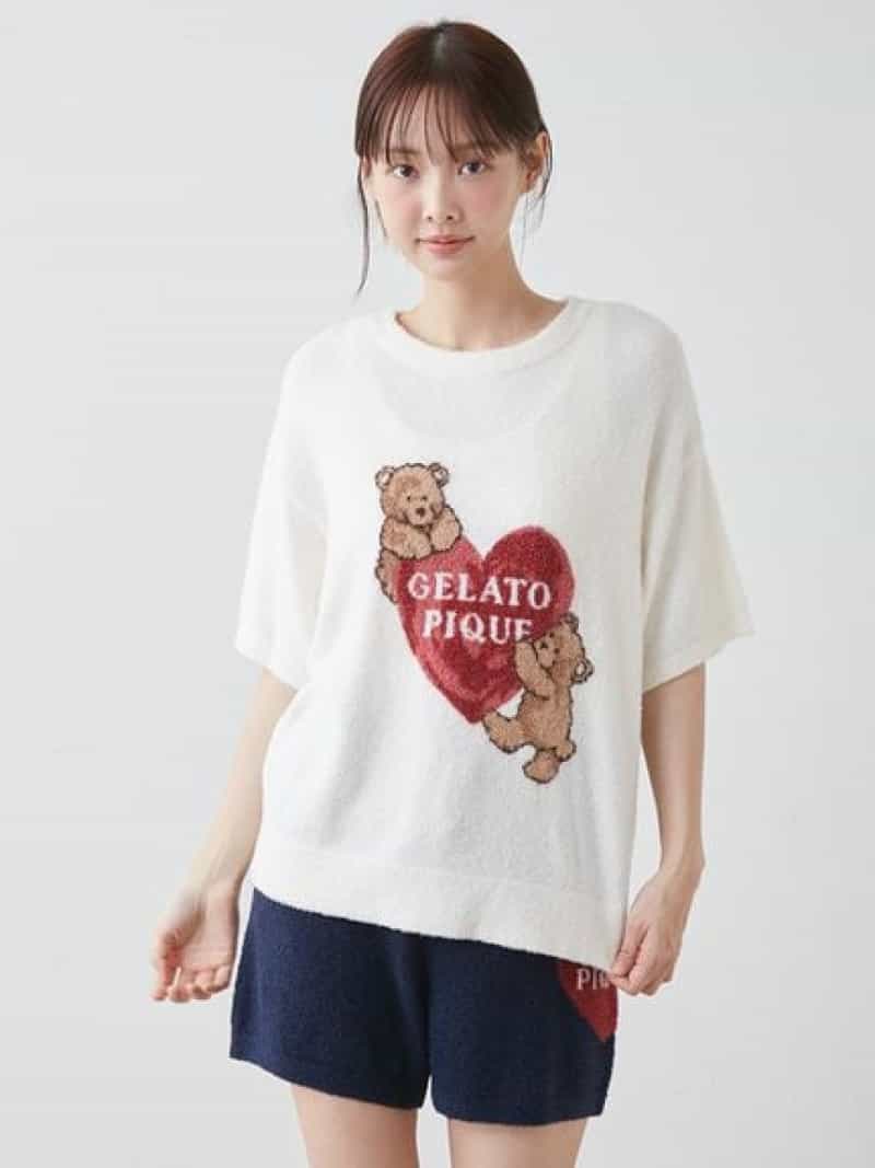 【当たること冷感】スムーズィーBEAR HEART ジャガードプルオーバー gelato pique ジェラートピケ 下着類・お座敷御召しもの 余分の物の下着類・お座敷御召しもの 白いこと さくら色【貨物輸送無料】[ Fashion]