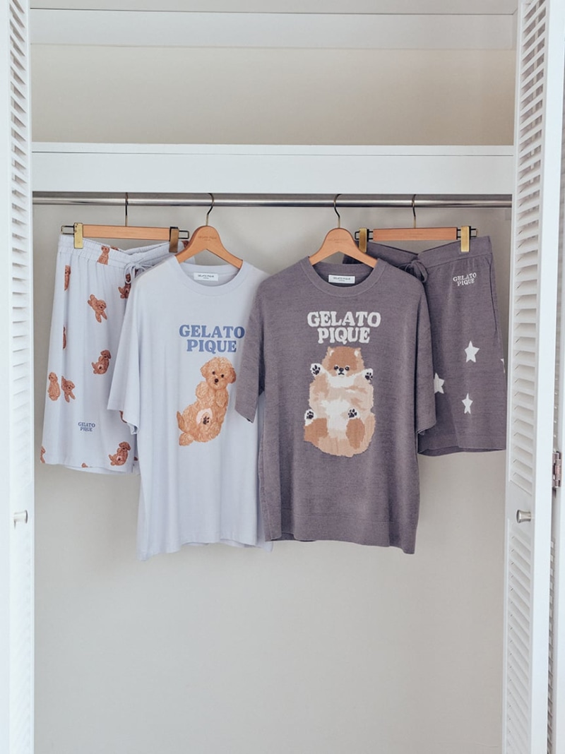 【ONLINE限定】【HOMME】ドッグジャガードプルオーバー&ハーフパンツセット gelato pique ジェラートピケ トップス スウェット・トレーナー ベージュ グレー【送料無料】[ Fashion]