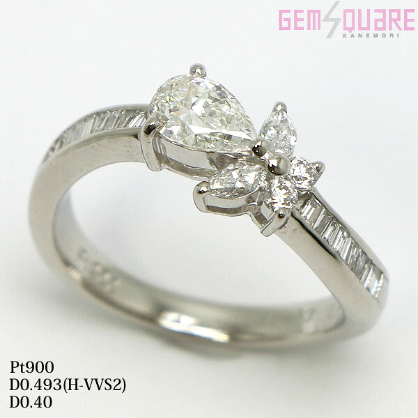 【PT900】ダイヤモンド リング ペアシェイプ 指輪 12号 D0.493 H-VVS2 D0.40 5.4g 仕上げ済【質屋出店】|ジェムスクェアカネモリ