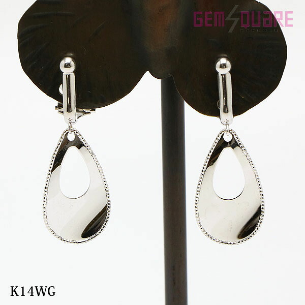 【K14WG】ドロップモチーフプレート イヤリング 2.4g 美品【質屋出店】|ジェムスクェアカネモリ