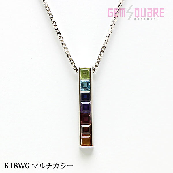 【K18】スクエアマルチ石 ネックレス イタリー製 3.76ｇ 仕上げ済【質屋出店】