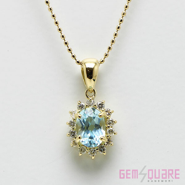 【K18YG】ブルートパーズ ダイヤモンド ネックレス BT1.02 D.18 2.9ｇ 仕上げ済【質屋出店】