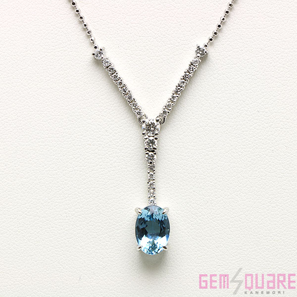 【PT】アクアマリン ダイヤモンド ネックレス AQ1.733 D0.58 7.2ｇ ソーティング付 仕上げ済【質屋出店】｜ジェムスクェアカネモリ