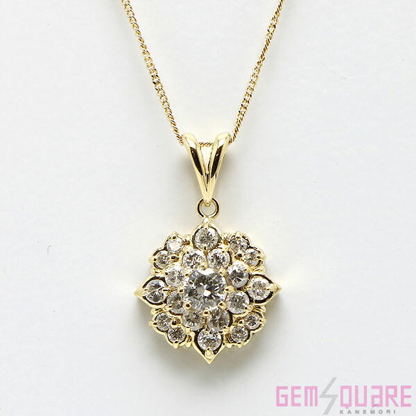 【K18YG】ダイヤモンド ネックレス D1.00 4.5g 40cm 花 フラワー 仕上げ済【質屋出店】