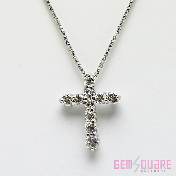 【PT850】ダイヤモンド クロス 十字架 ネックレス D0.53 3.6g 40cm 仕上げ済【質屋出店】
