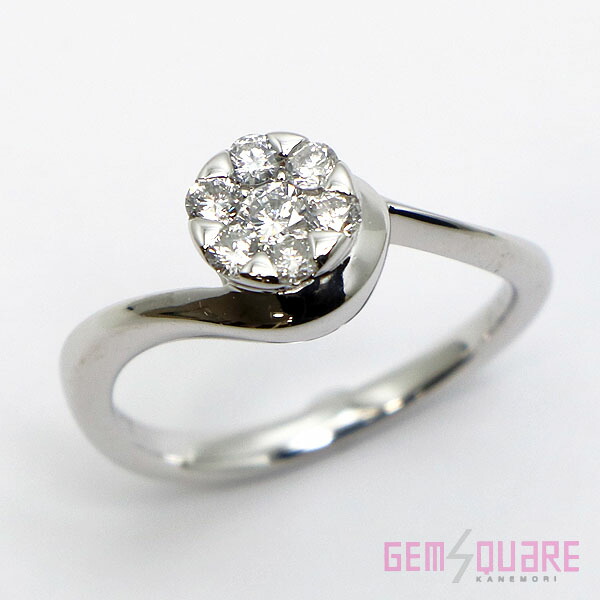 【K18WG】ダイヤモンド リング 指輪 D0.30 3.0g 8号 花 フラワーモチーフ 仕上げ済【質屋出店】