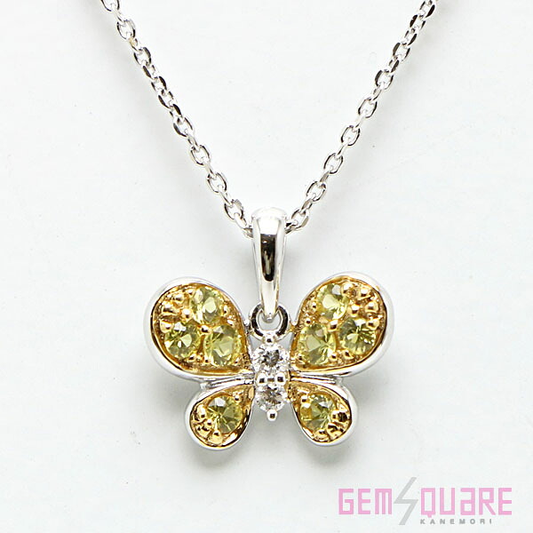 【K18WG】イエローサファイア ネックレス バタフライ 蝶 PS0.26 D0.04 2.9g 45cm 仕上げ済【質屋出店】|ジェムスクェアカネモリ